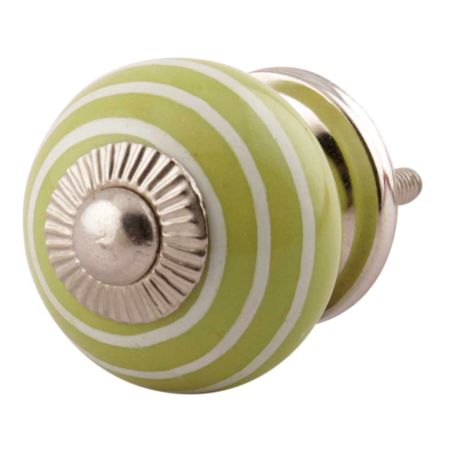 Lime Green Striped Small Ceramic Cabinet Knobs